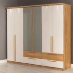 دولاب-ام دي اف-240×210سم- أبيض وبني-RA02