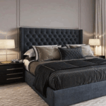 سرير+كومود-خشب طبيعي -رمادي غامق-140*180سم-55*55سم-WS133